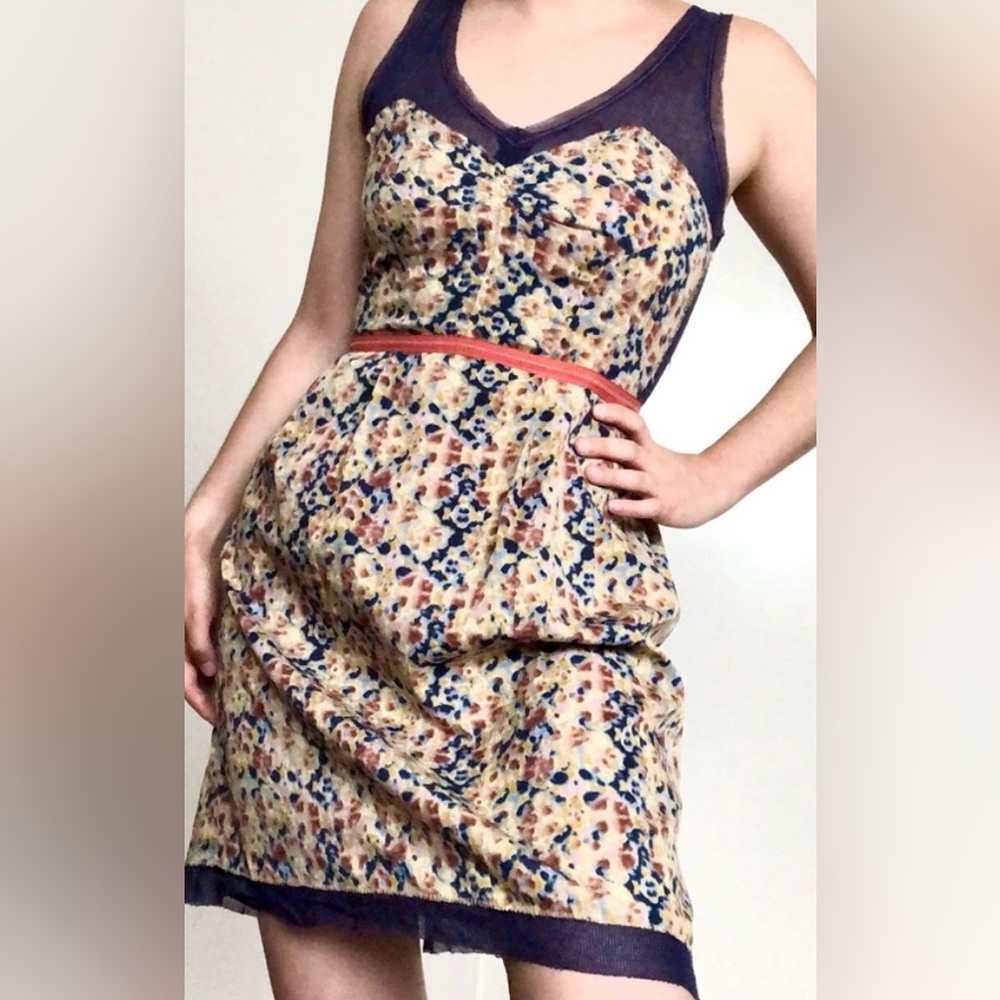 Anthropologie x  Shooting For Stars mini dress. Blues, orange, gold. Size 4.